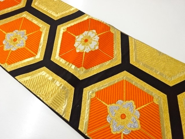JAPANESE KIMONO / TORTOISESHELL-PATTERNED FLORAL WEAVE FUKURO OBI
